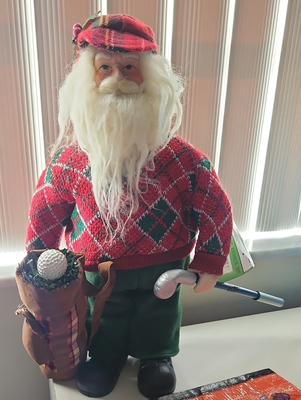 New Holiday Golf Santa Decorative Figure - Red Plaid Sweater